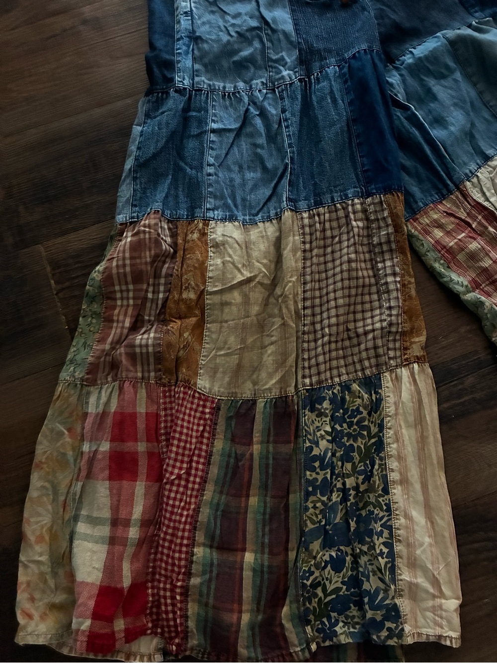 Boho Patchwork Flare Jeans — Cream & Blue NWT - Picture 3 of 5